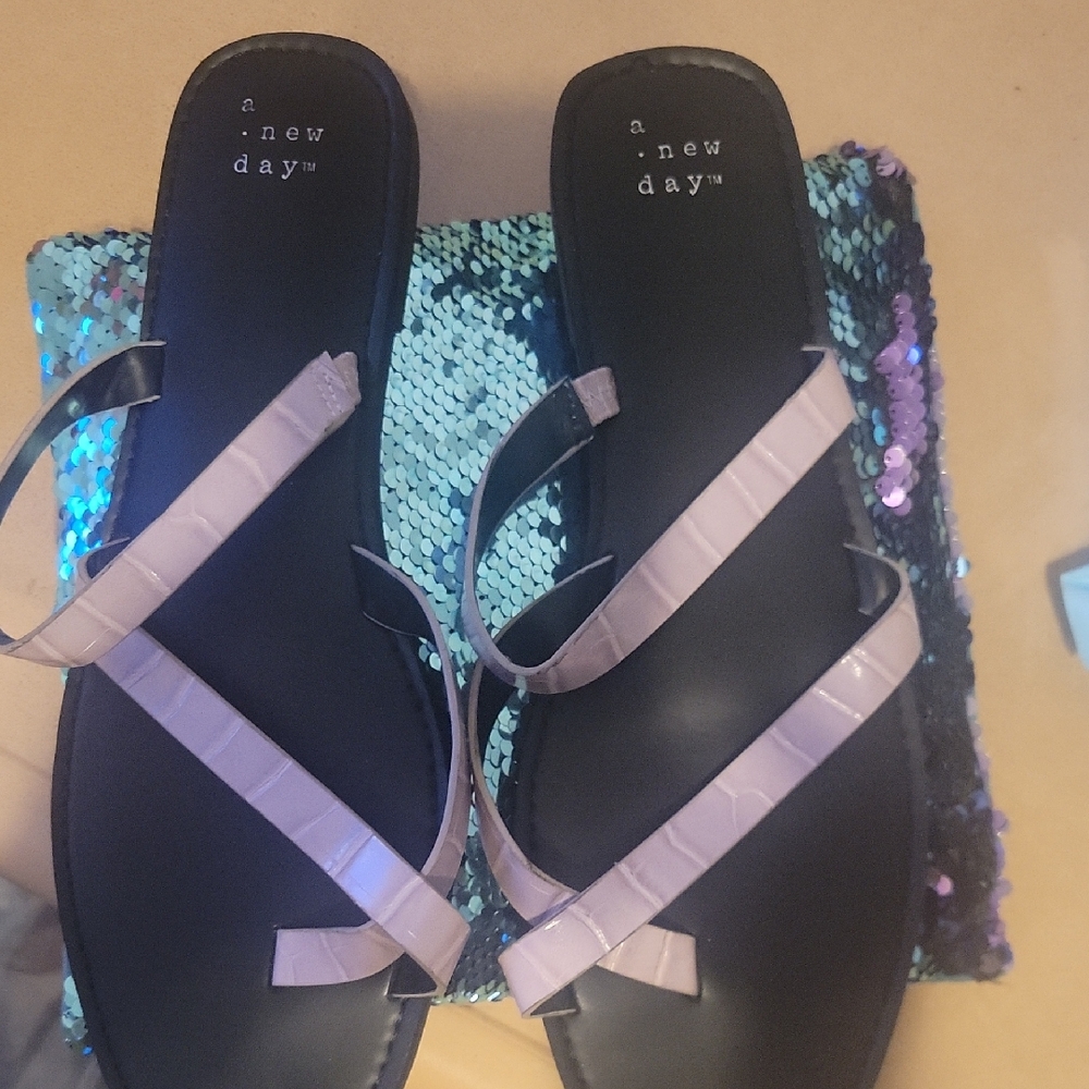 A New Day Women's Black and Lavender Sandals